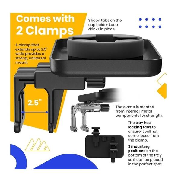 New In Box Black Universal Travel Tray Cup Holder Adjustable Multi-Use - Picture 3 of 12